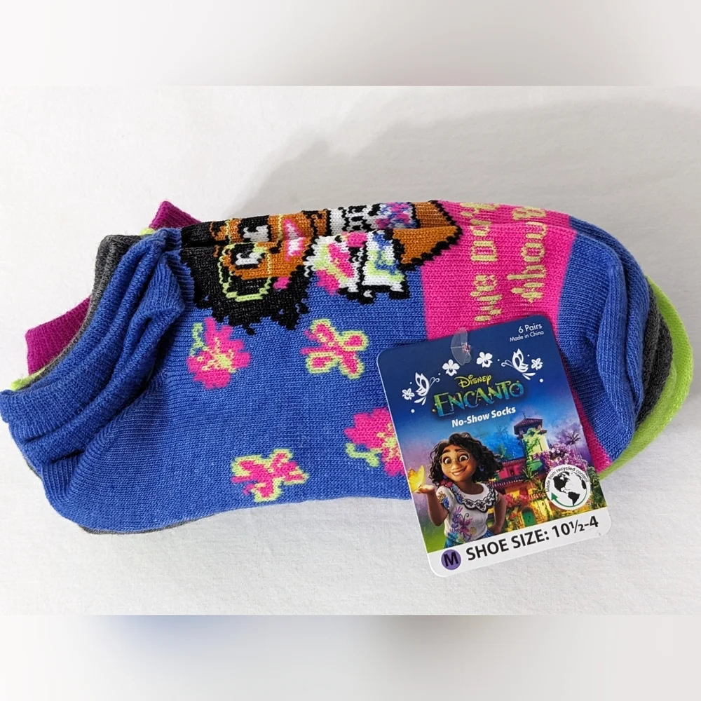 Disney Encanto Girls No Show Socks, 6 Pack, Shoe Size: M=10.5-4, New With Tag